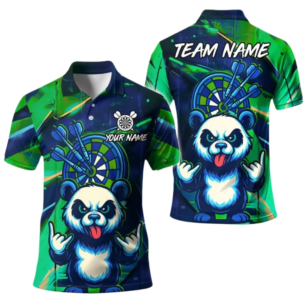 Custom Funny Panda Graffiti Darts Polo Shirt For Men, Custom Panda Darts Team Shirts DE0022