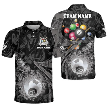 Custom Flame 8 Ball Billiard Polo Shirt For Mens, Custom Flame Billiard Team Shirts BIZ0243