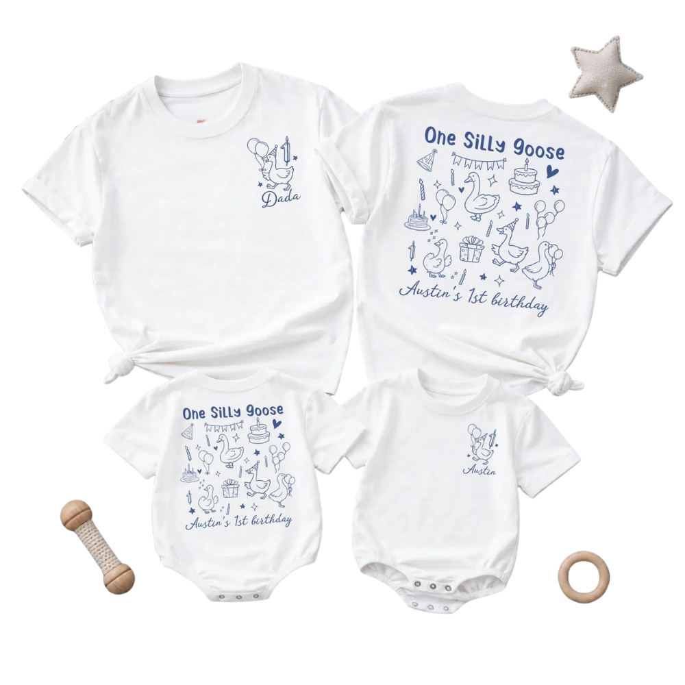 Custom One Silly Goose 1st Birthday Family T Shirt Matching, Custom First Birthday Goose Family Shirts ET1513