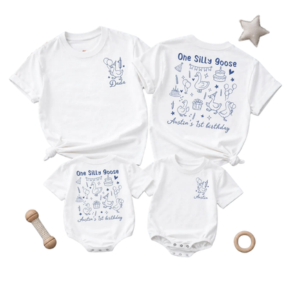 Custom One Silly Goose 1st Birthday Family T Shirt Matching, Custom First Birthday Goose Family Shirts ET1513