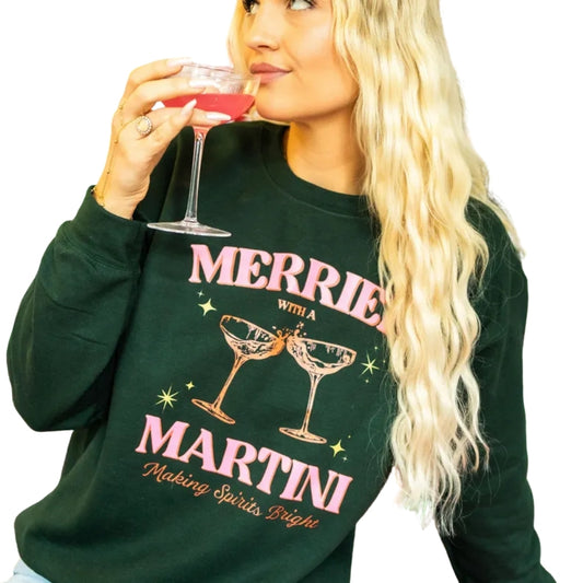 Merrier with a Martini Making Spirits Bright Sweatshirt, Christmas Cocktail Party Sweatshirt 2D0342