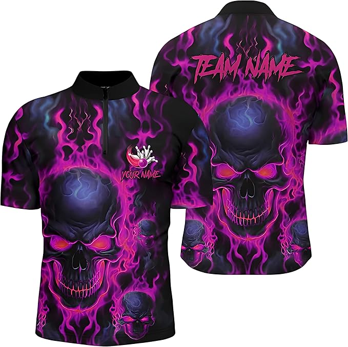 Custom Skull Black And Green Bowling Jersey Shirt, Custom Skull Bowling Team Shirts BZ0238