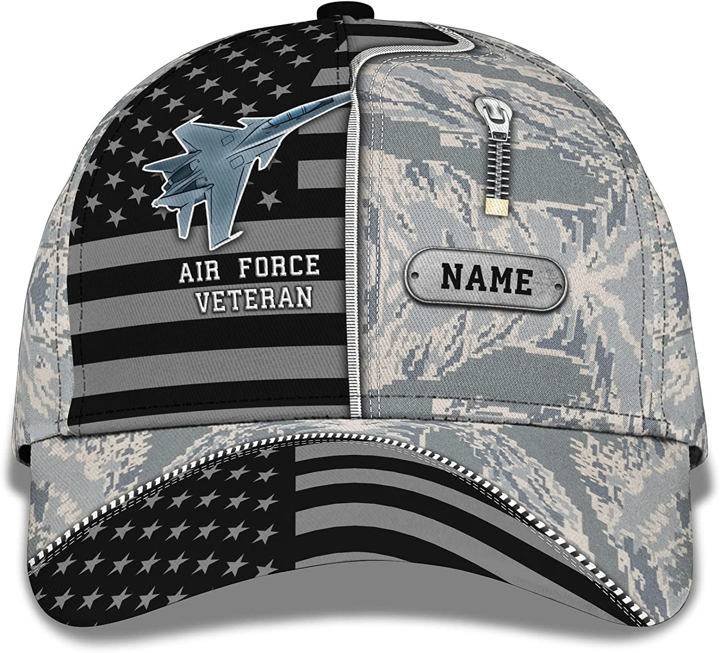 Personalized US Air Force Veteran Snapback Closure 3D Print Cap, Camouflage Pattern 3D Classic Cap for Men Women, Veteran Day Gift CA0455