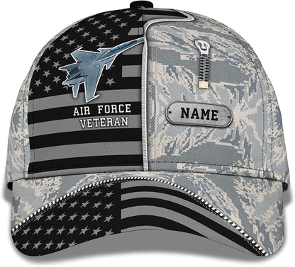Personalized US Air Force Veteran Snapback Closure 3D Print Cap, Camouflage Pattern 3D Classic Cap for Men Women, Veteran Day Gift CA0455
