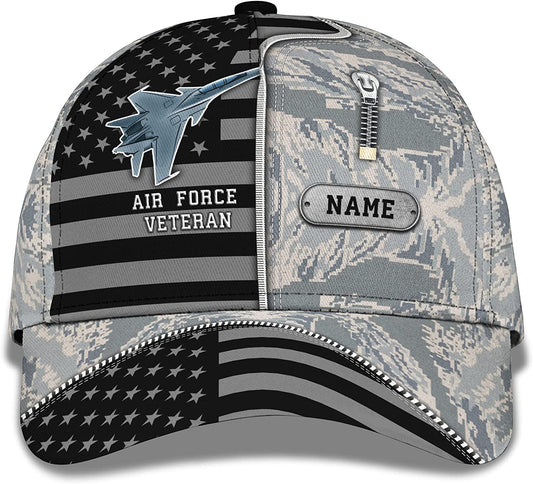 Personalized US Air Force Veteran Snapback Closure 3D Print Cap, Camouflage Pattern 3D Classic Cap for Men Women, Veteran Day Gift CA0455