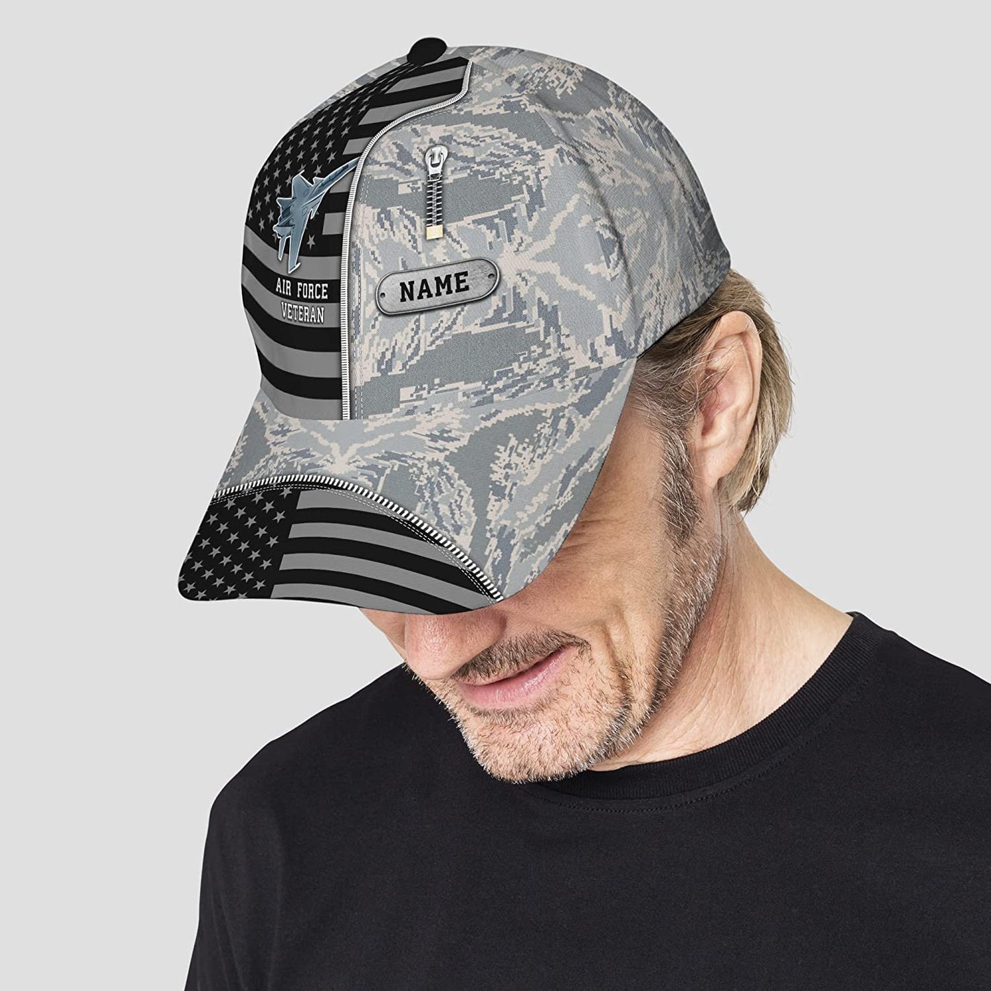 Personalized US Air Force Veteran Snapback Closure 3D Print Cap, Camouflage Pattern 3D Classic Cap for Men Women, Veteran Day Gift CA0455