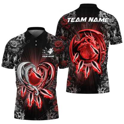 Custom Dragon Flower Bowling Mens Polo Shirt, Custom Team Dragon Bowling Shirts BZ0592