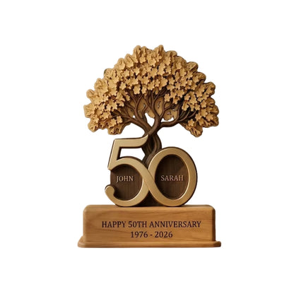 Happy 50th Anniversary Custom Tree Wooden Plaque, Custom Golden Wedding Anniversary Wooden Block WD0779
