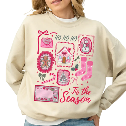 Tis The Season Pink Christmas Sweatshirt For Women, Christmas Pink Sweatshirts 2D0890