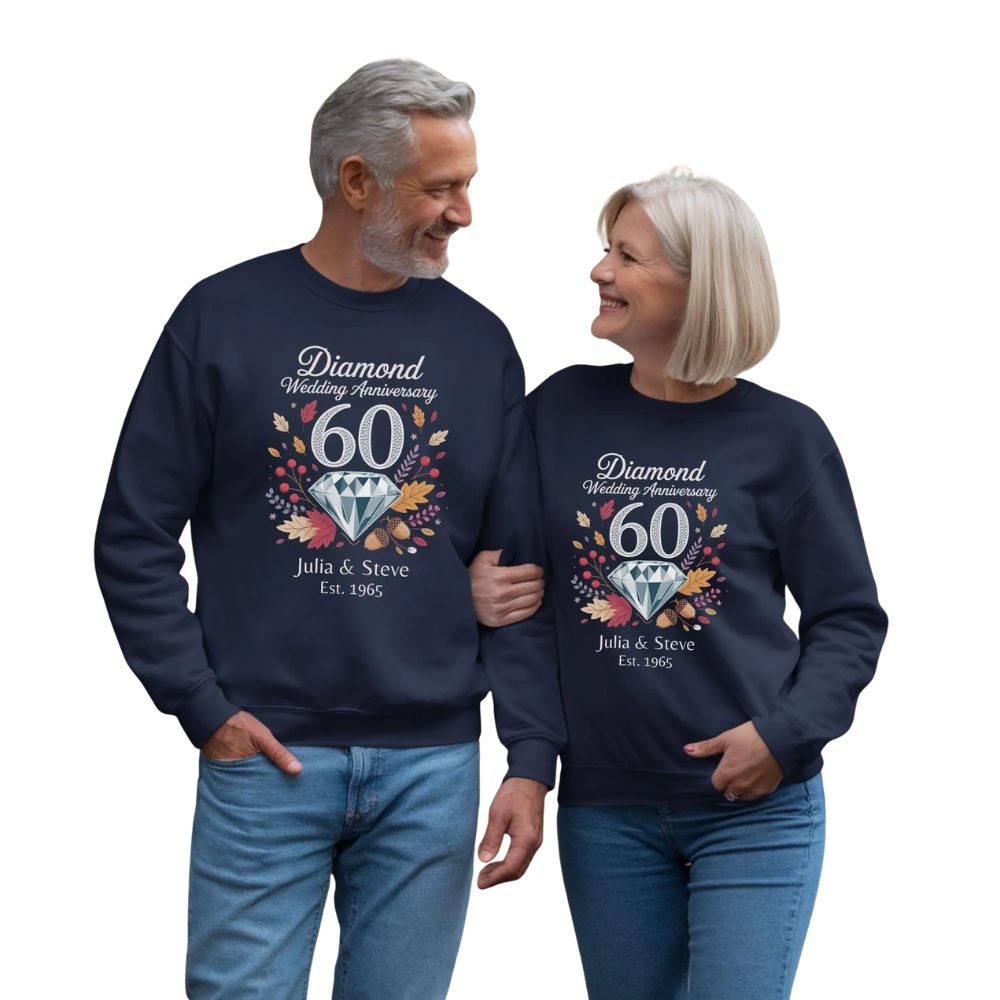 Custom Diamond Wedding Anniversary Sweatshirt For Husband Wife, Custom 60th Wedding Sweatshirt For Couple ET1664