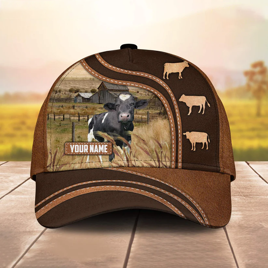 Holstein Leather Brown Pattern Customized Name Cap CA0137