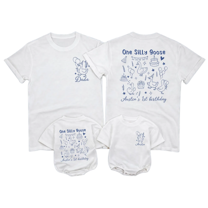 Custom One Silly Goose 1st Birthday Family T Shirt Matching, Custom First Birthday Goose Family Shirts ET1513