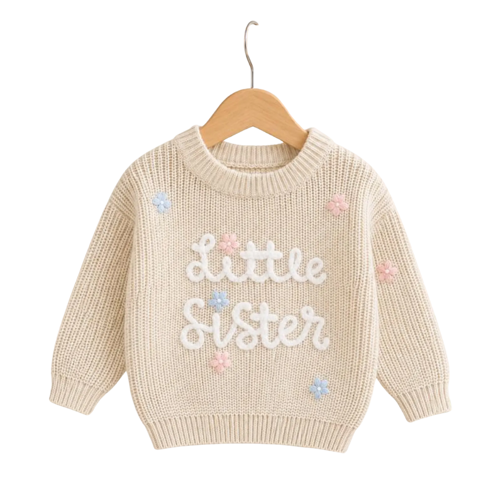 Big Sister Little Sister Baby Embroidered Knit Sweater, Sister Sibling Baby Sweatshirt BB0795