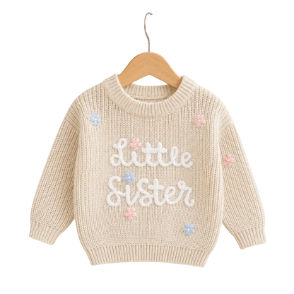 Big Sister Little Sister Baby Embroidered Knit Sweater, Sister Sibling Baby Sweatshirt BB0795