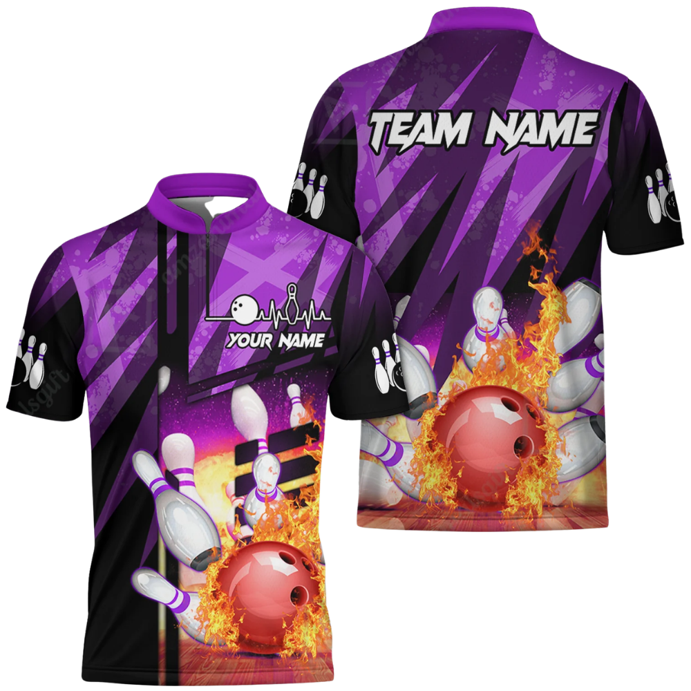 Custom Flaming Ball Red Bowling Jersey For Mens, Custom Flame Bowling Team Shirts BZ0569