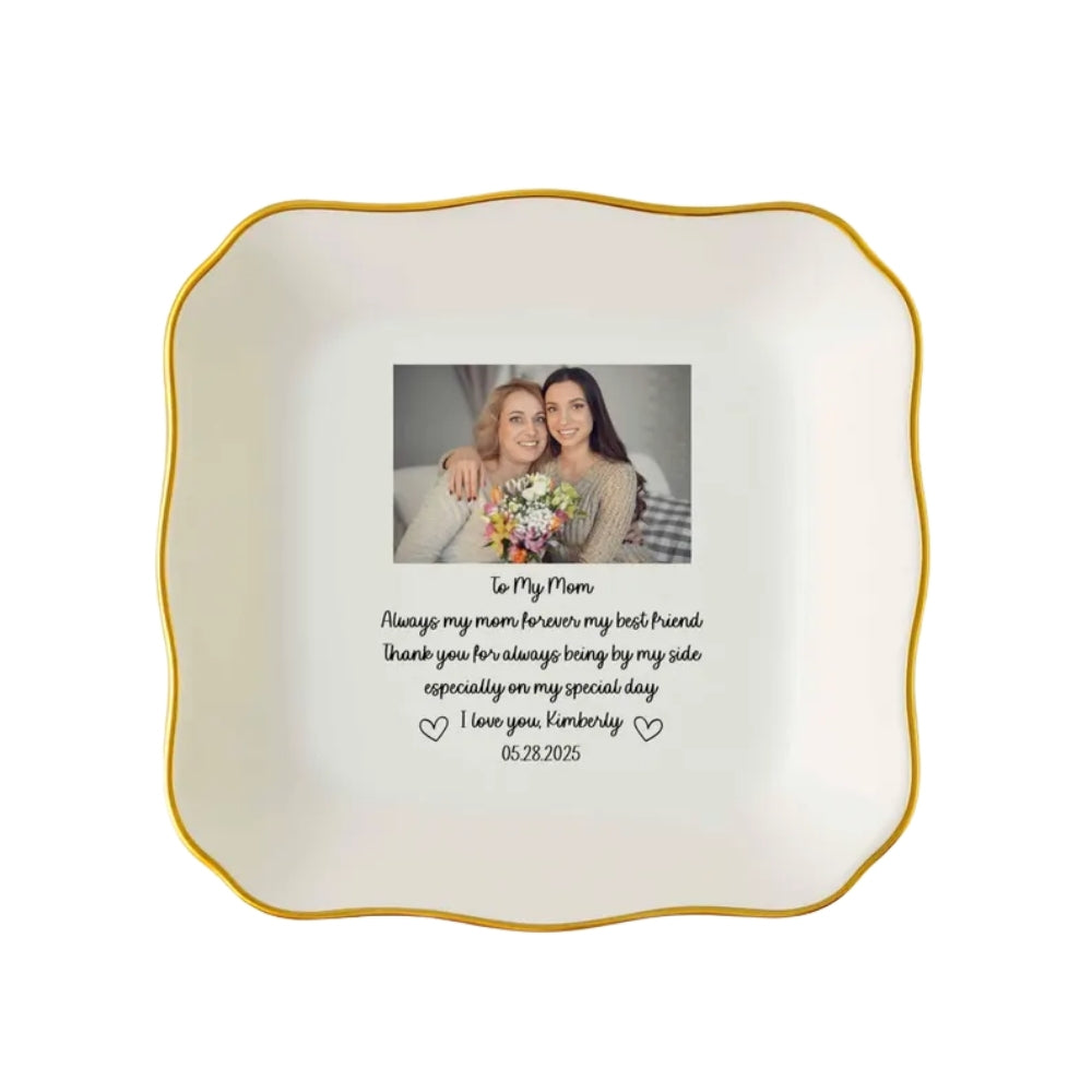 To My Mom Custom Photo Wedding Ring Dish, Custom Mother Of The Bride Jewelry Dish WD0133