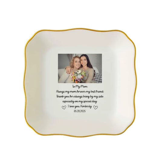 To My Mom Custom Photo Wedding Ring Dish, Custom Mother Of The Bride Jewelry Dish WD0133