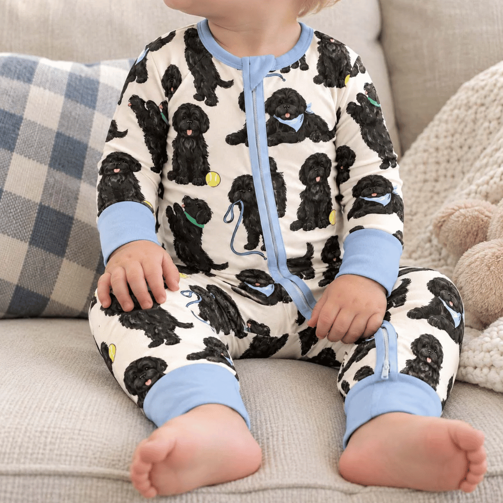 Black Labradoodle Dog Baby Romper Convertible Zippy, Baby Labradoodle Lover Romper Convertible BB0988