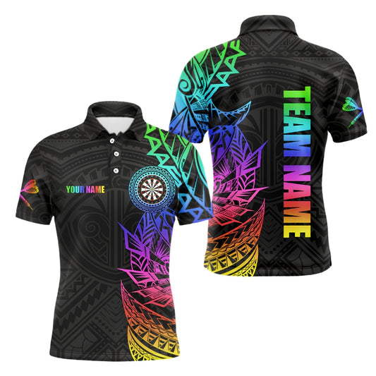 Custom Rainbow Tribal Dart Mens Polo Shirts, Custom Tribal Darts Shirts For Team DZ0080