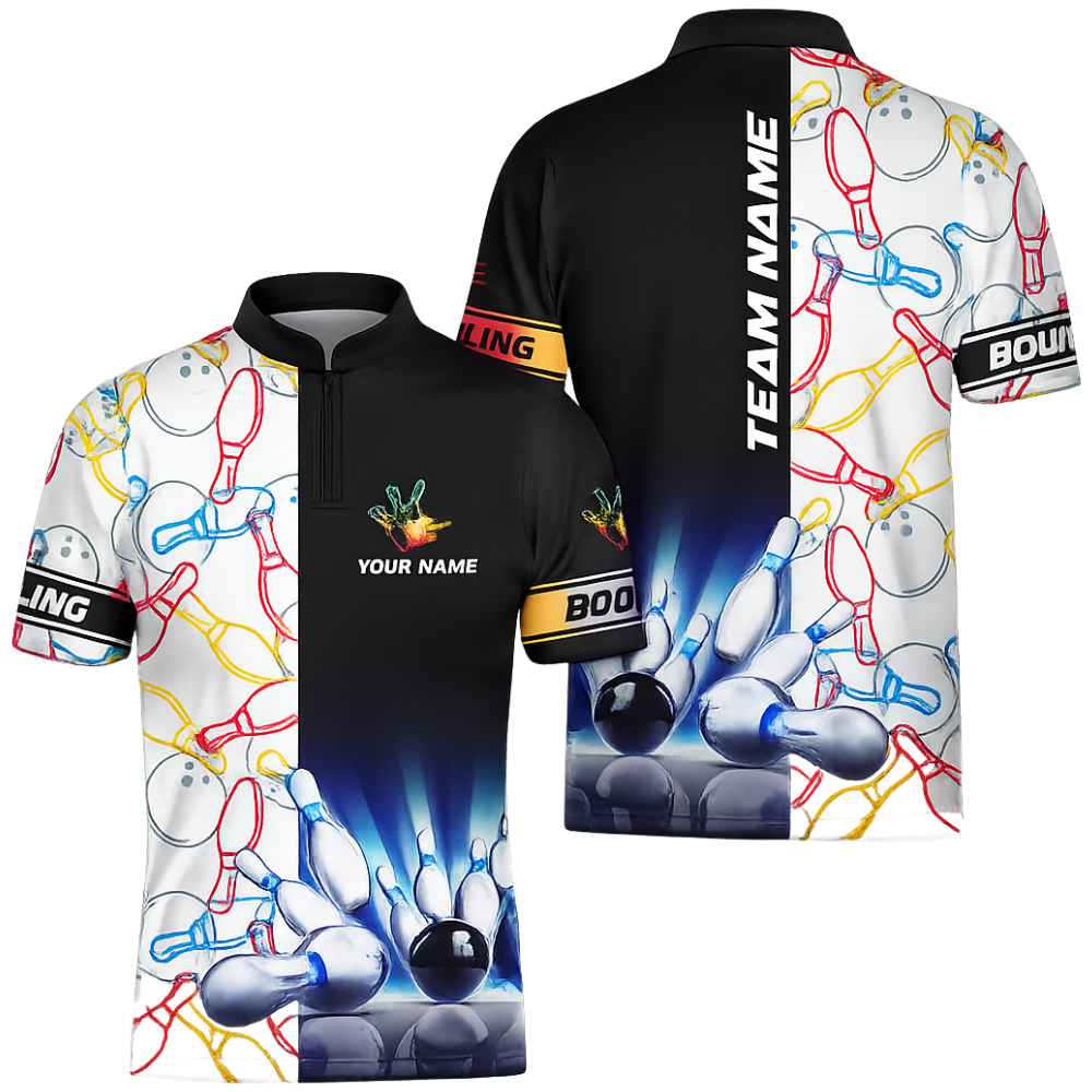 Men's Custom Colorful Pins Bowling Jersey For Team, Custom Team Bowling Shirts BZ0473