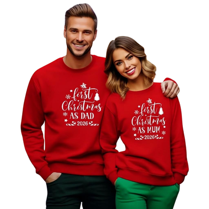 First Christmas As Dad Mom Custom Family Matching Sweatshirt, Personalized First Christmas Family Sweatshirts ET1493