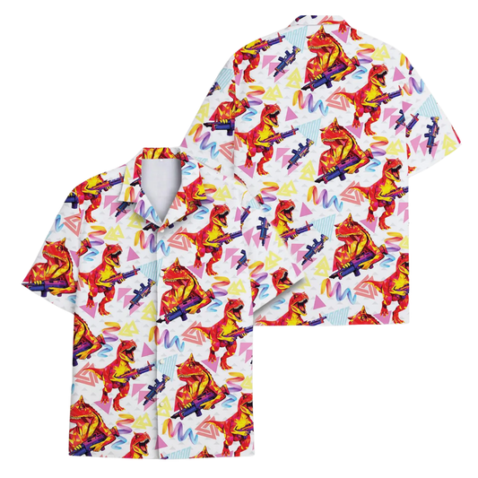 Red Dinosaur Retro Hawaiian Shirt For Men, Dinosaur Hawaiian Shirts HE0282