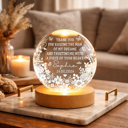Thank You For Raising The Man Custom Mother In Law Crystal Ball Led Night Light, Personalized Mother Of The Groom Night Light WD0869