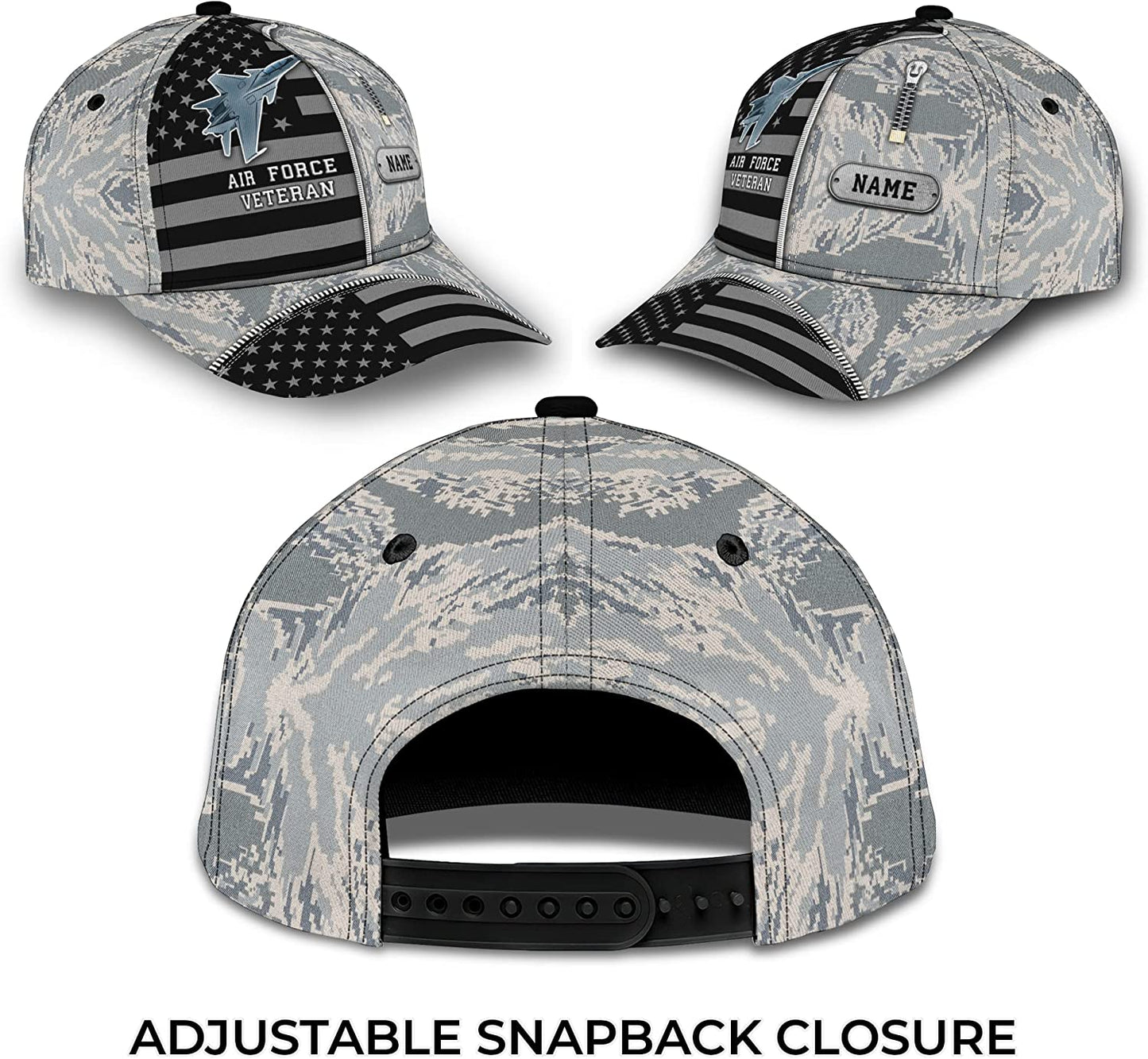 Personalized US Air Force Veteran Snapback Closure 3D Print Cap, Camouflage Pattern 3D Classic Cap for Men Women, Veteran Day Gift CA0455