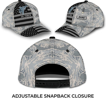 Personalized US Air Force Veteran Snapback Closure 3D Print Cap, Camouflage Pattern 3D Classic Cap for Men Women, Veteran Day Gift CA0455