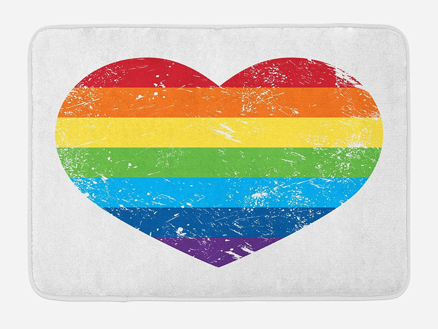 Vintage Rainbow Pride Bath Mat, Heart Shape With Lgbt Design Gay Pride Doormat LO1365