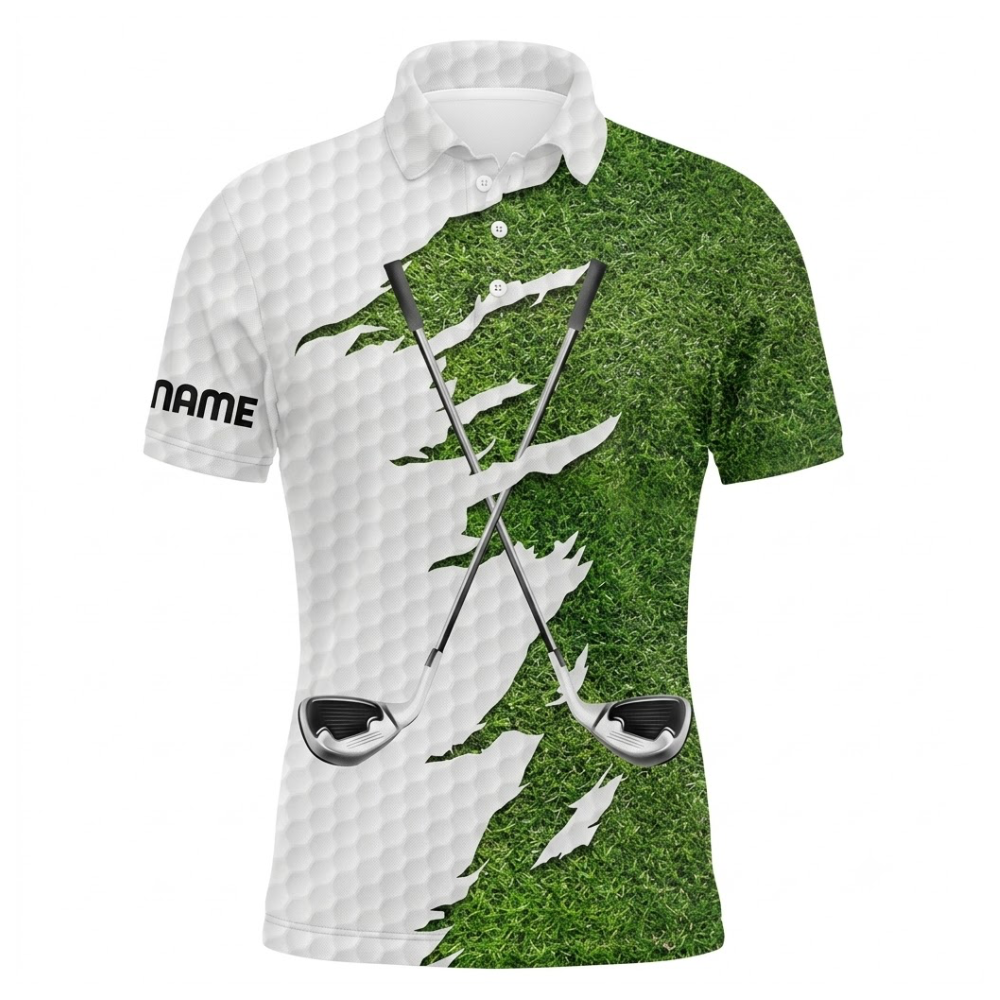 Green Grass Men's Custom Golf Polo Shirt, Custom Name Golf Shirts GE0559