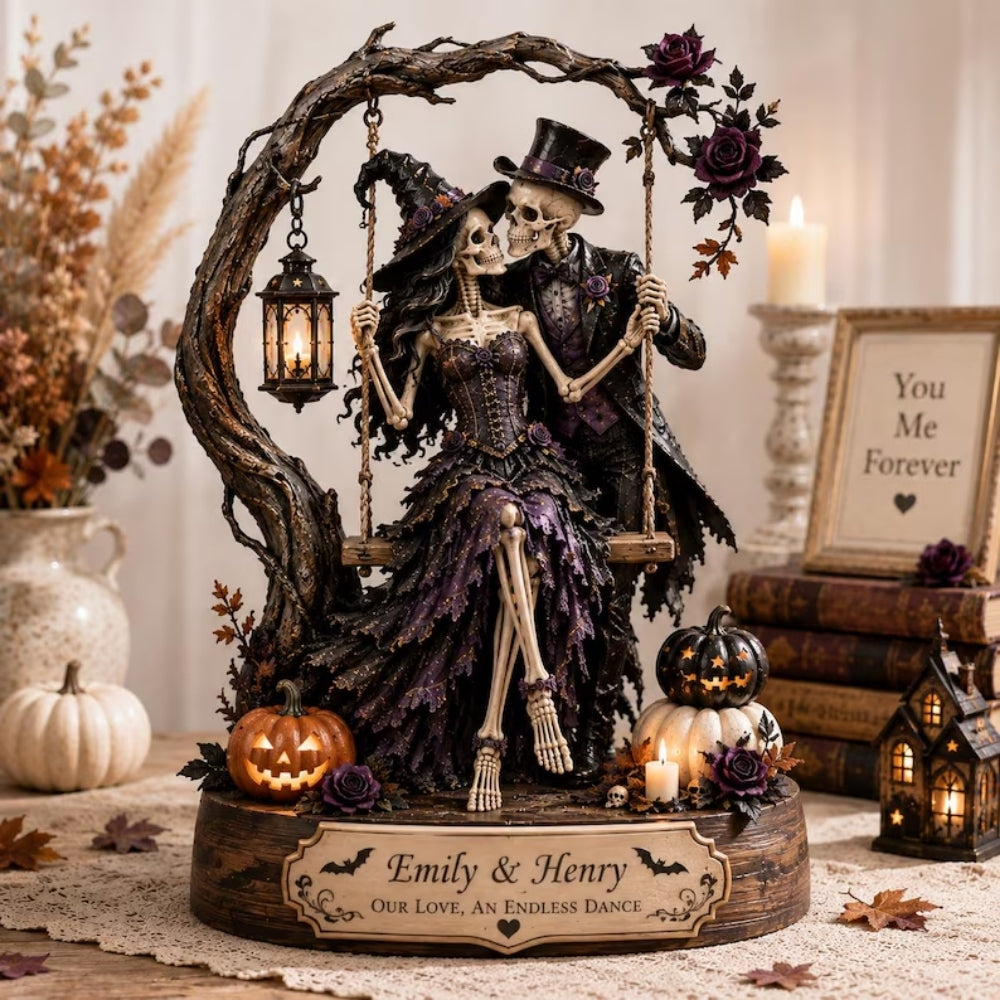 Custom Skeleton Couple Wedding Wooden Block, Custom Halloween Wedding Wooden Plaque WD0780