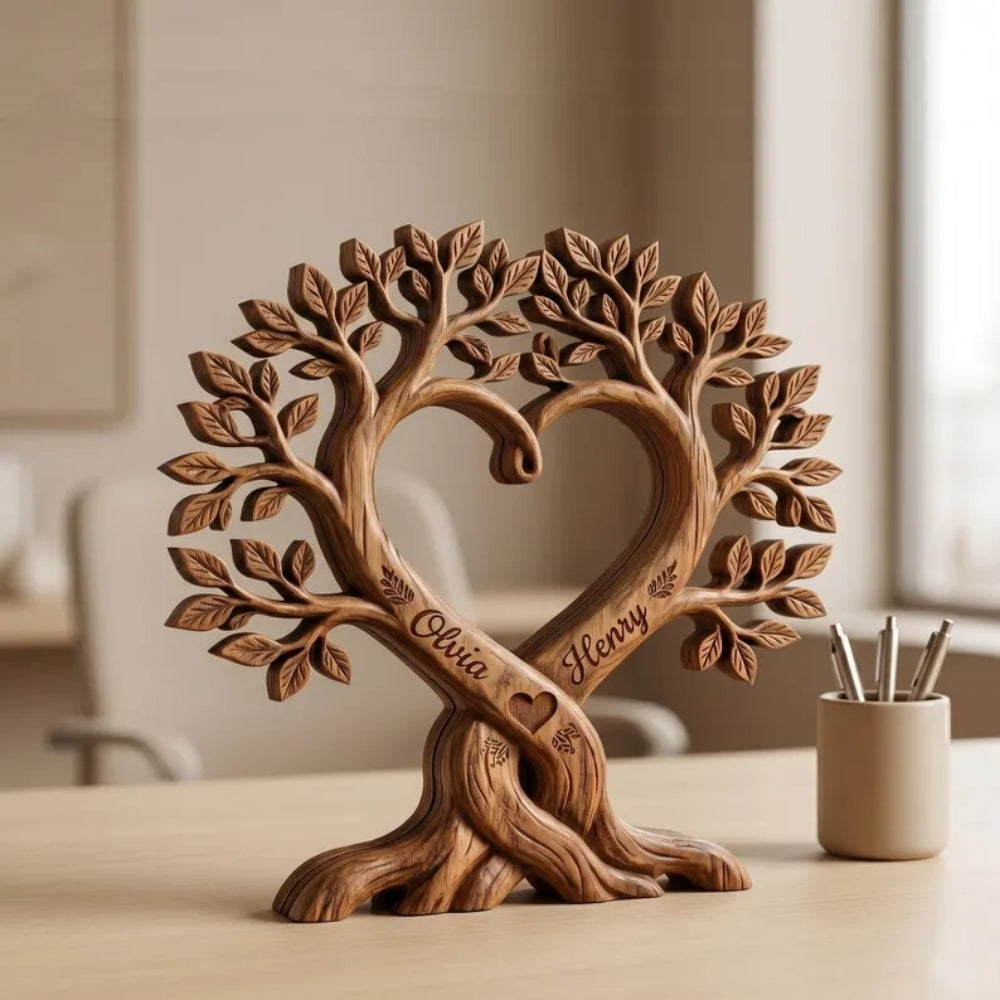 Heart Tree Custom Couple Name Layer Wooden Block, Personalized Wedding Anniversary Wooden Plauqe WD0944