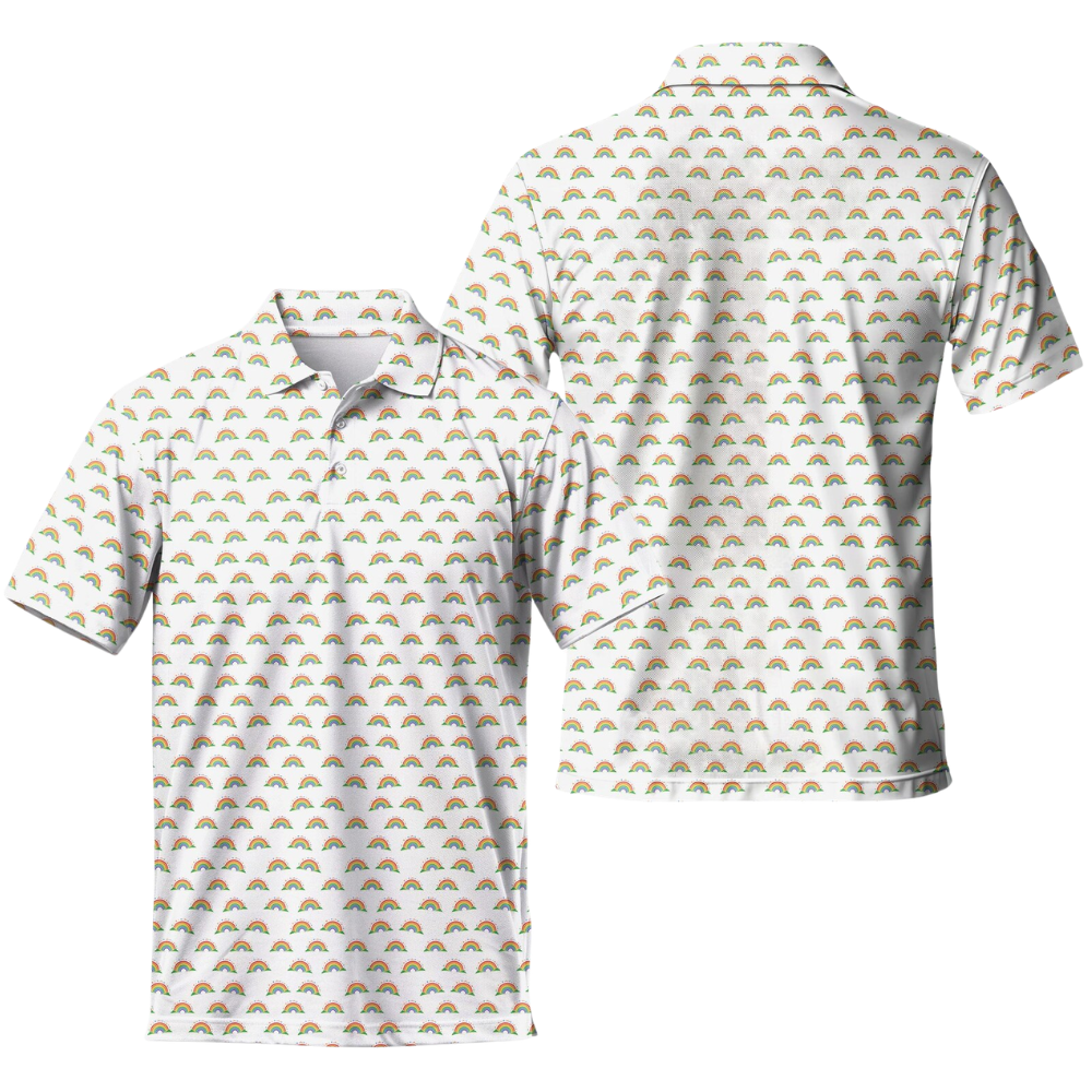 Rainbow Pattern LGBTQ Golf Polo Shirt Mens, Pride Month Golf Shirts GE0513