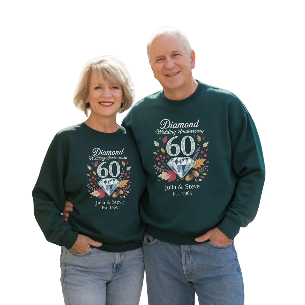 Custom Diamond Wedding Anniversary Sweatshirt For Husband Wife, Custom 60th Wedding Sweatshirt For Couple ET1664