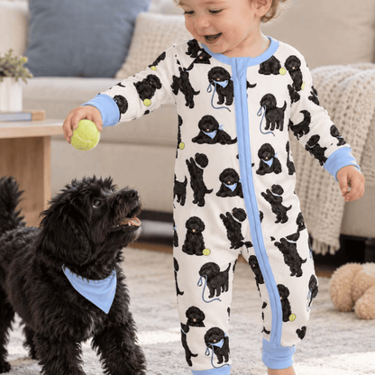 Black Labradoodle Dog Baby Romper Convertible Zippy, Baby Labradoodle Lover Romper Convertible BB0988