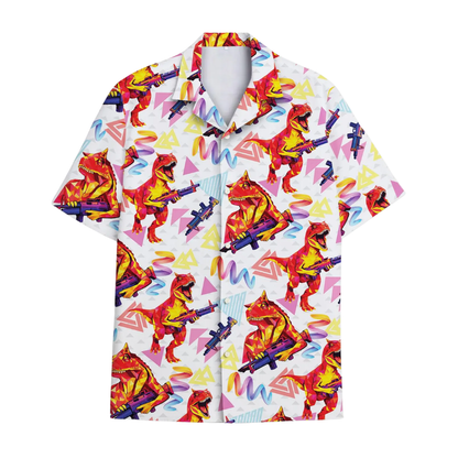 Red Dinosaur Retro Hawaiian Shirt For Men, Dinosaur Hawaiian Shirts HE0282