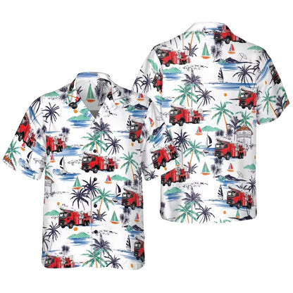 Fire Truck Tropical Men's Hawaiian Shirt, Fire Truck Hawaiian Shirt For Firefighter HE0507