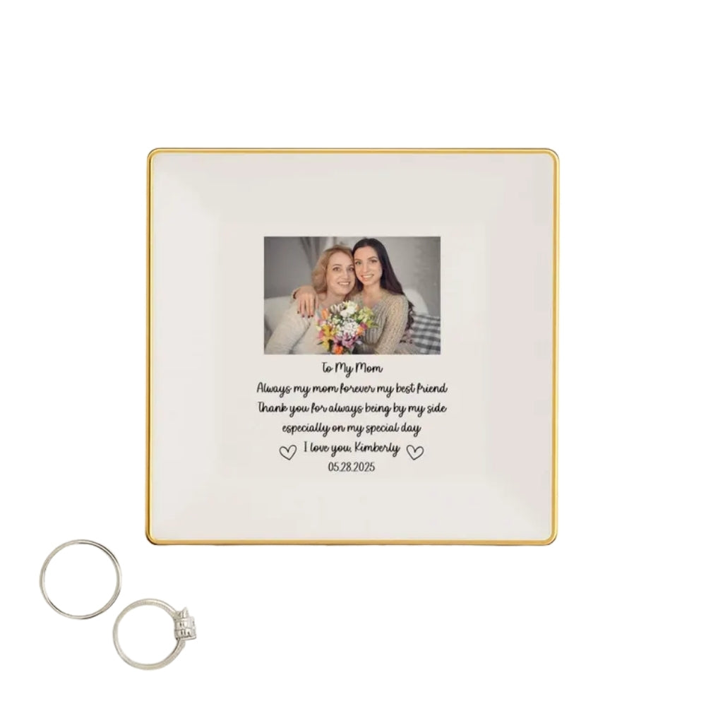 To My Mom Custom Photo Wedding Ring Dish, Custom Mother Of The Bride Jewelry Dish WD0133