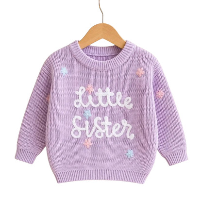 Big Sister Little Sister Baby Embroidered Knit Sweater, Sister Sibling Baby Sweatshirt BB0795
