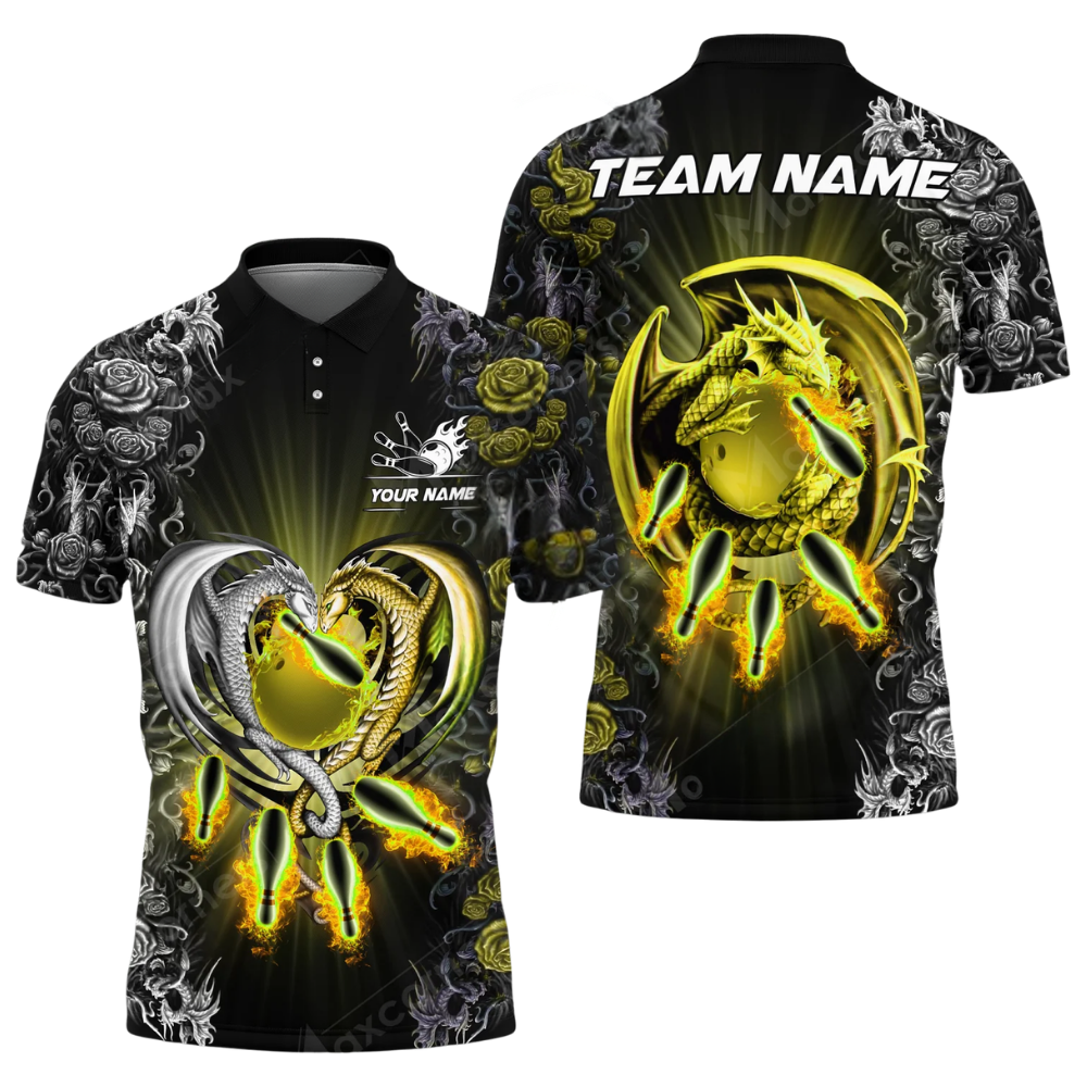 Custom Dragon Flower Bowling Mens Polo Shirt, Custom Team Dragon Bowling Shirts BZ0592