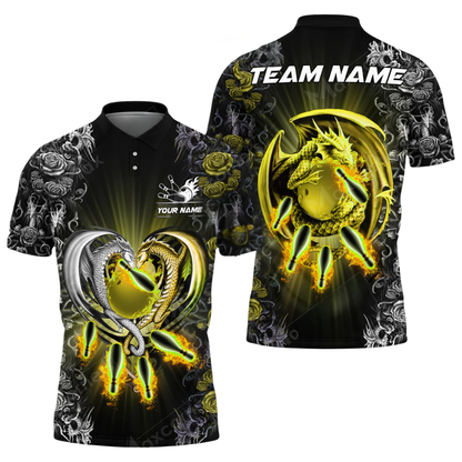 Custom Dragon Flower Bowling Mens Polo Shirt, Custom Team Dragon Bowling Shirts BZ0592