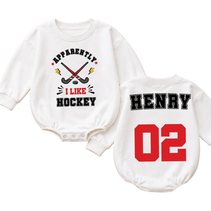 Apparently I Like Hockey Custom Number Baby Romper Sweatshirt, Custom Baby Hockey Romper Sweater BB0859