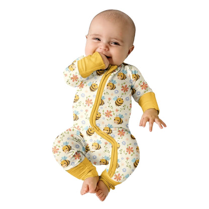 Bees Floral Baby Convertible Romper Zippy, Bee Baby Romper Convertible BB0663