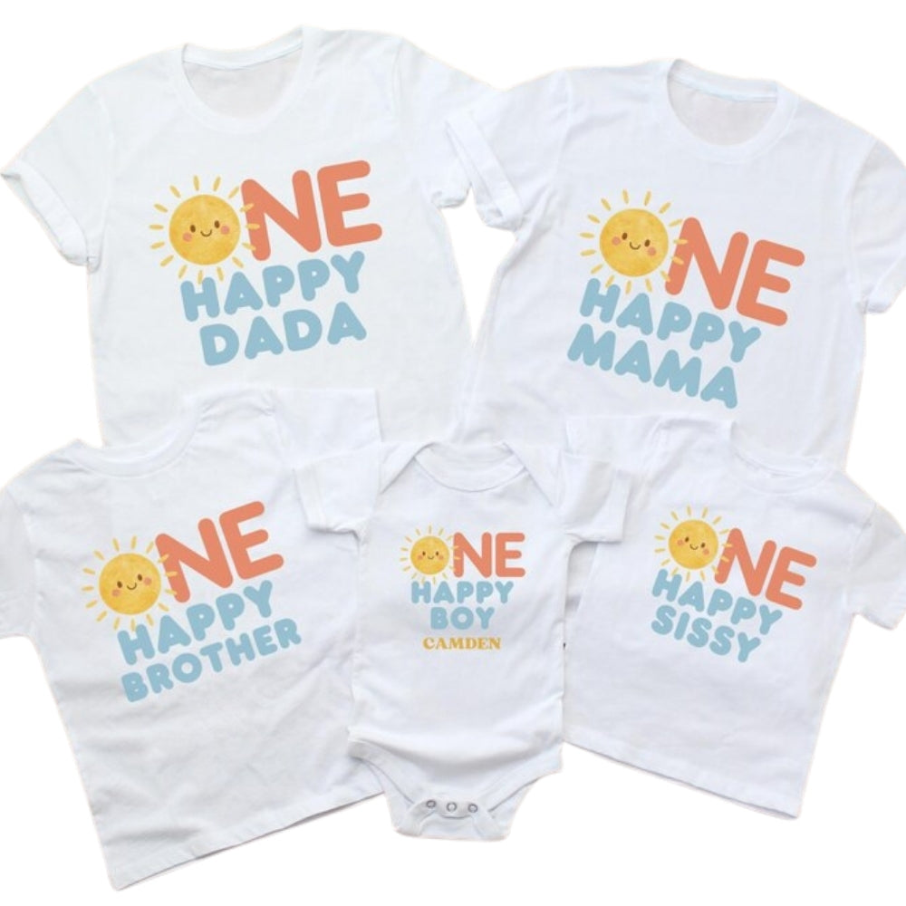 Personalized One Happy Sunshine 1st Birthday Family T Shirts, Custom First Birthday Matching Shirts For Family ET0238
