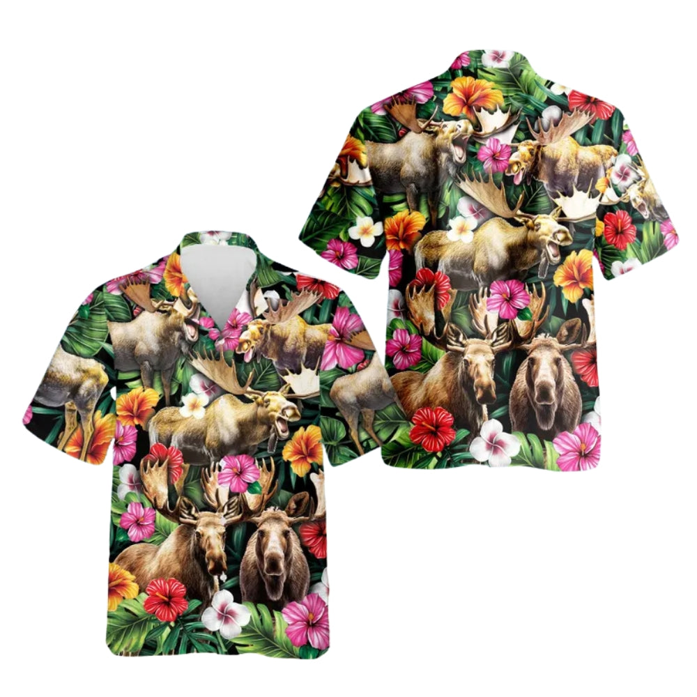 Moose Floral Hawaiian Shirt For Men Women, Tropical Moose Hawaiian Shirts HE0427