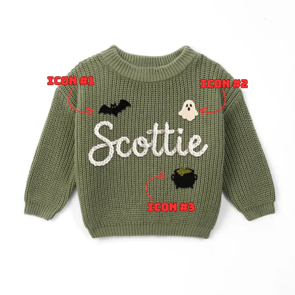 Personalized Halloween Baby Embroidered Knit Sweater, Custom Halloween Sweatshirt For Baby BB0761