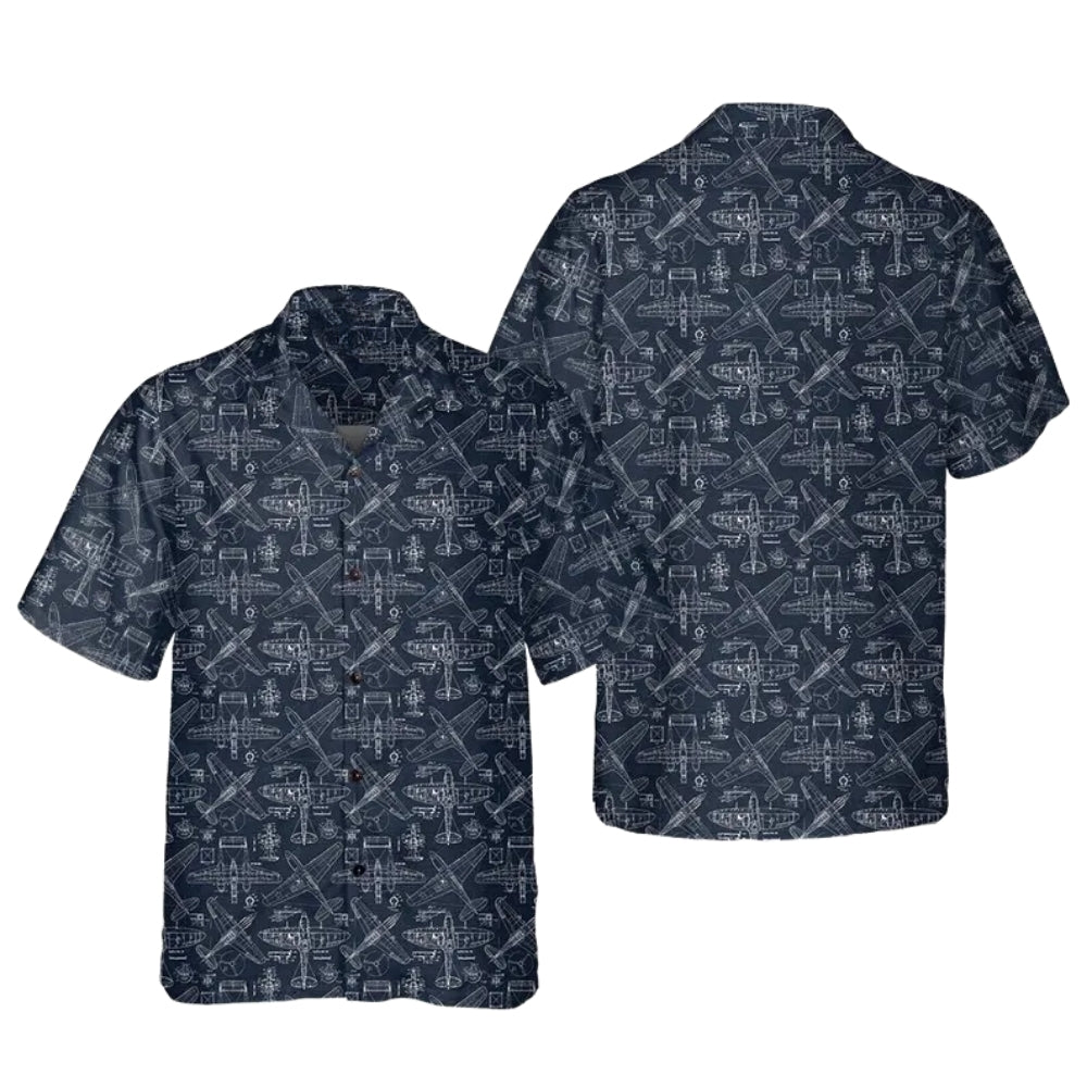 Airplane Navy White Men's Hawaiian Shirt, Airplane Aviation Hawaiian Shirts HE0178