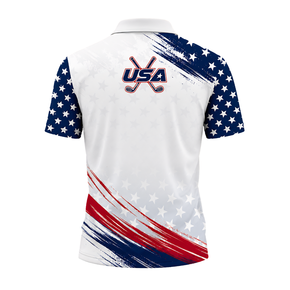 Custom American Flag Golf Polo Shirt For Men, Custom Name Patriotic Golf Shirts For 4th Of July GE0440