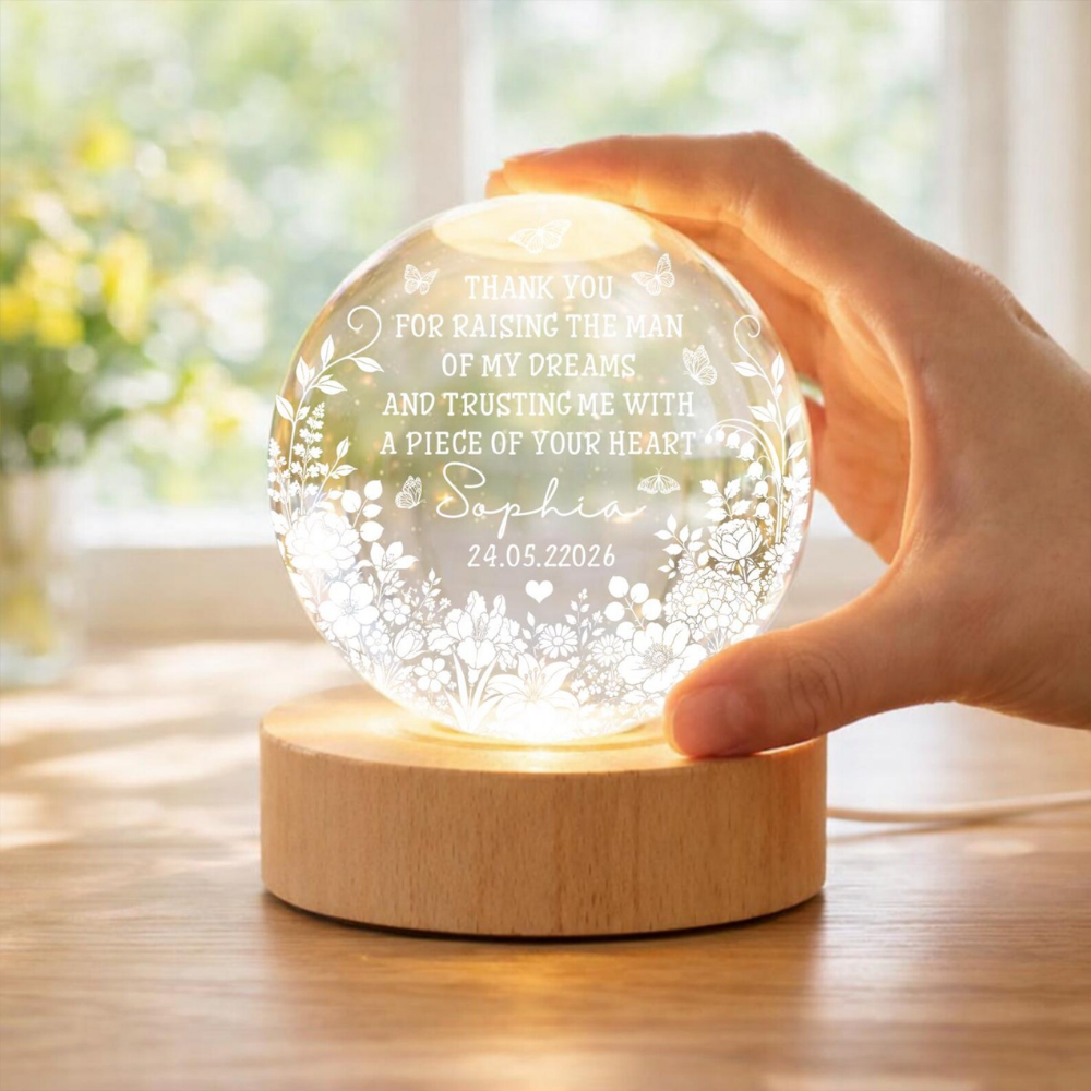 Thank You For Raising The Man Custom Mother In Law Crystal Ball Led Night Light, Personalized Mother Of The Groom Night Light WD0869